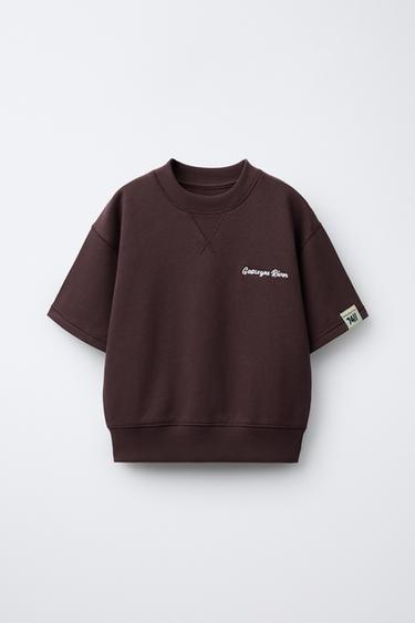EMBROIDERED SLOGAN T-SHIRT AND BERMUDA SHORTS SET - Aubergine by Zara - Image 1
