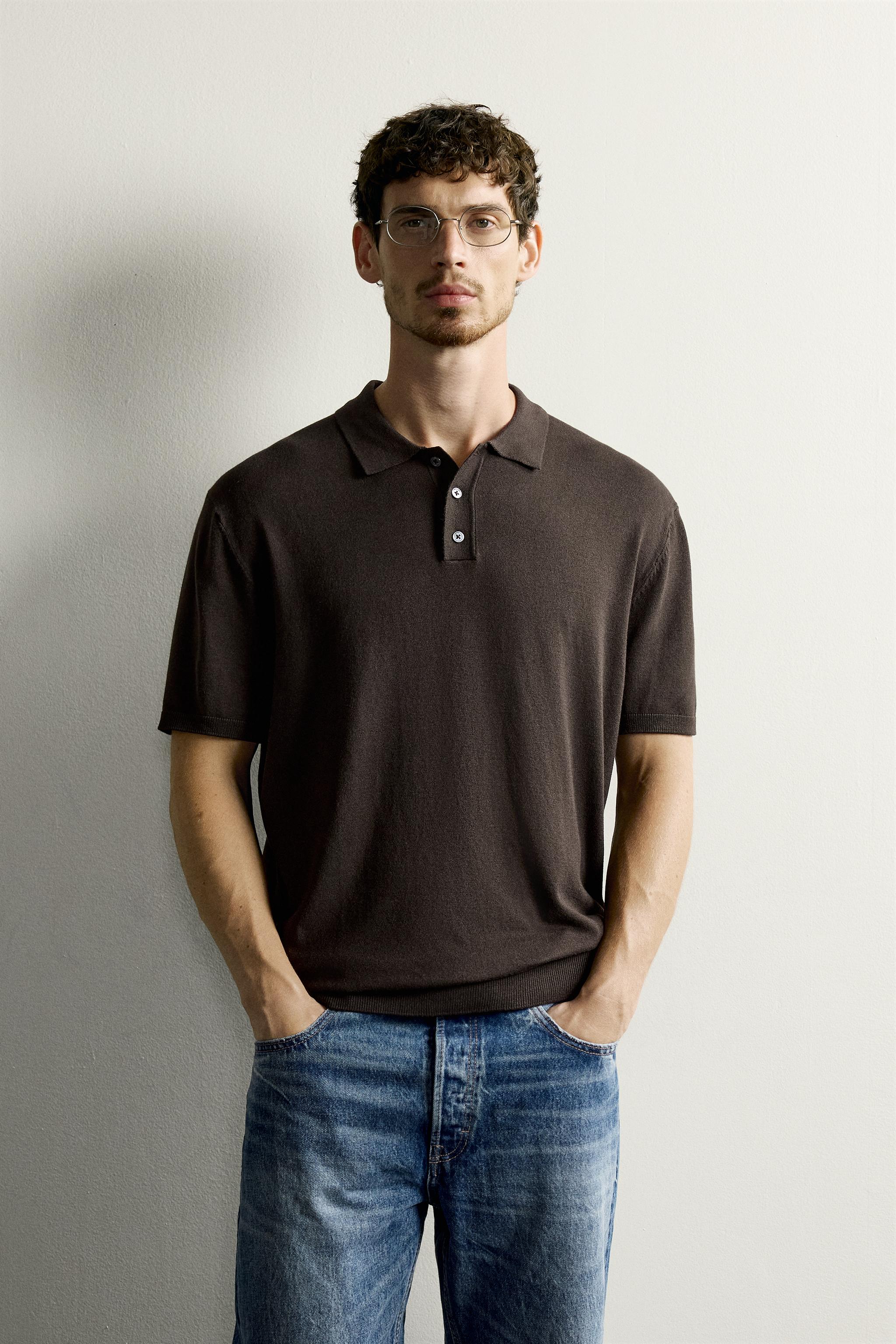 REGULAR FIT KNIT POLO SHIRT — Chocolate (alternate view)