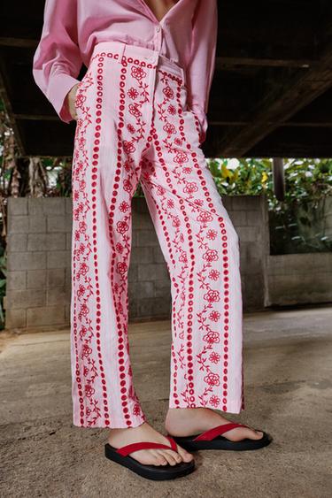 PANTALON BRODERIES AJOURÉES - Rose de Zara - Image 4