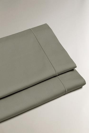 SATEEN FLAT SHEET WITH TRIM (300 THREAD COUNT) - Blue / Green by Zara - Image 3