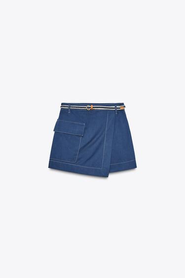 JUPE-CULOTTE CROISÉE CEINTURE - Indigo de Zara - Image 4