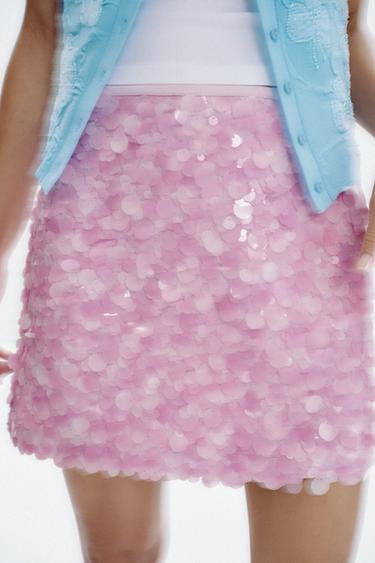 SEQUINNED MINISKIRT - Mid-pink by Zara