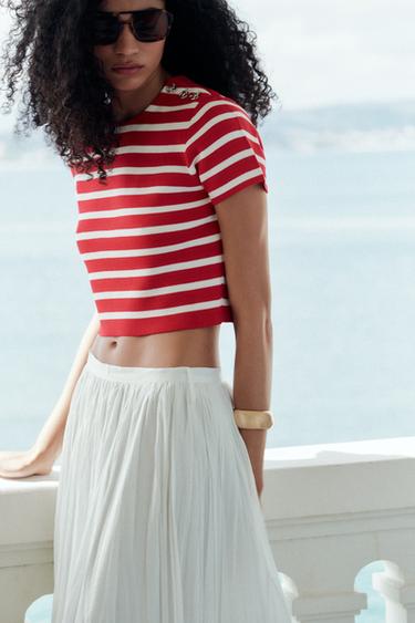 STRIPED KNIT SHORT SLEEVE TOP - striped by Zara