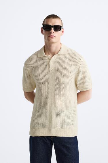 TEXTURED KNIT POLO SHIRT - Ecru by Zara