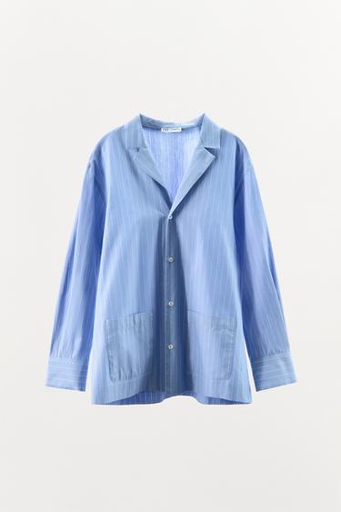 CHEMISE STYLE PYJAMA À RAYURES - Bleu de Zara - Image 3
