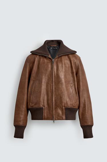 CAZADORA REGULAR FIT PIEL - Toffe de Zara