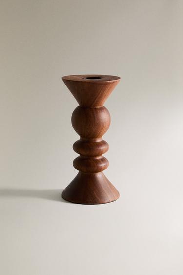 Zara WOODEN CANDLESTICK - Brown