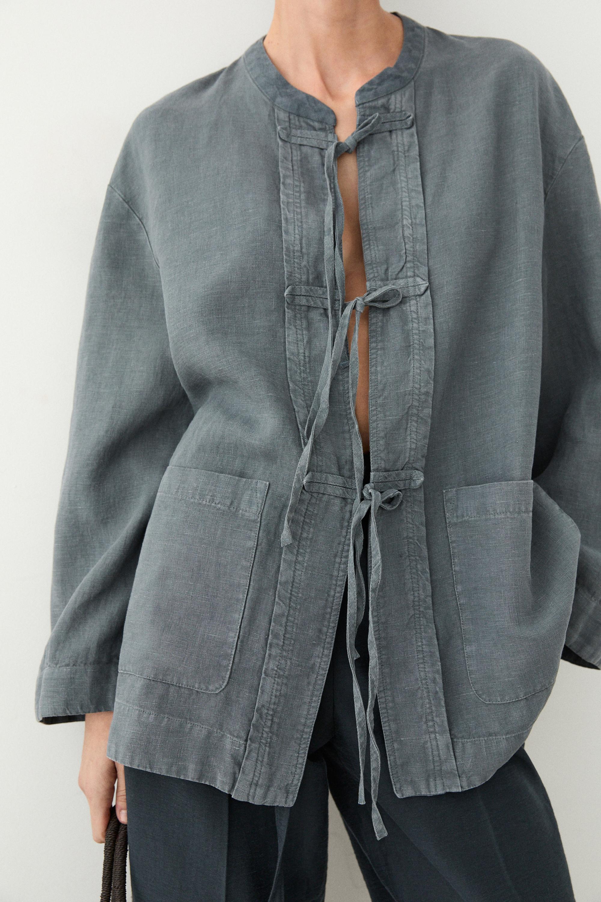 100% linen kimono with bows — Blue