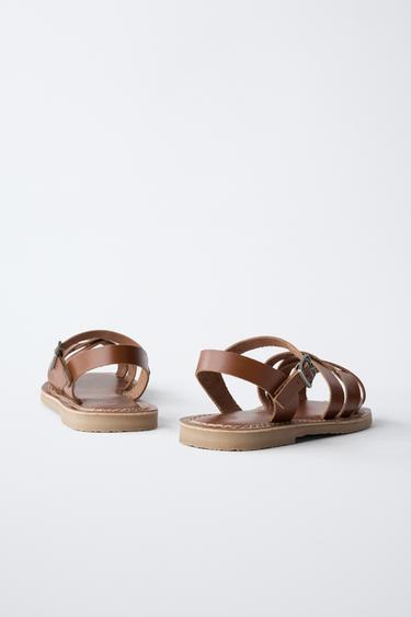 SANDALES À BRIDES EN CUIR - Marron de Zara - Image 4