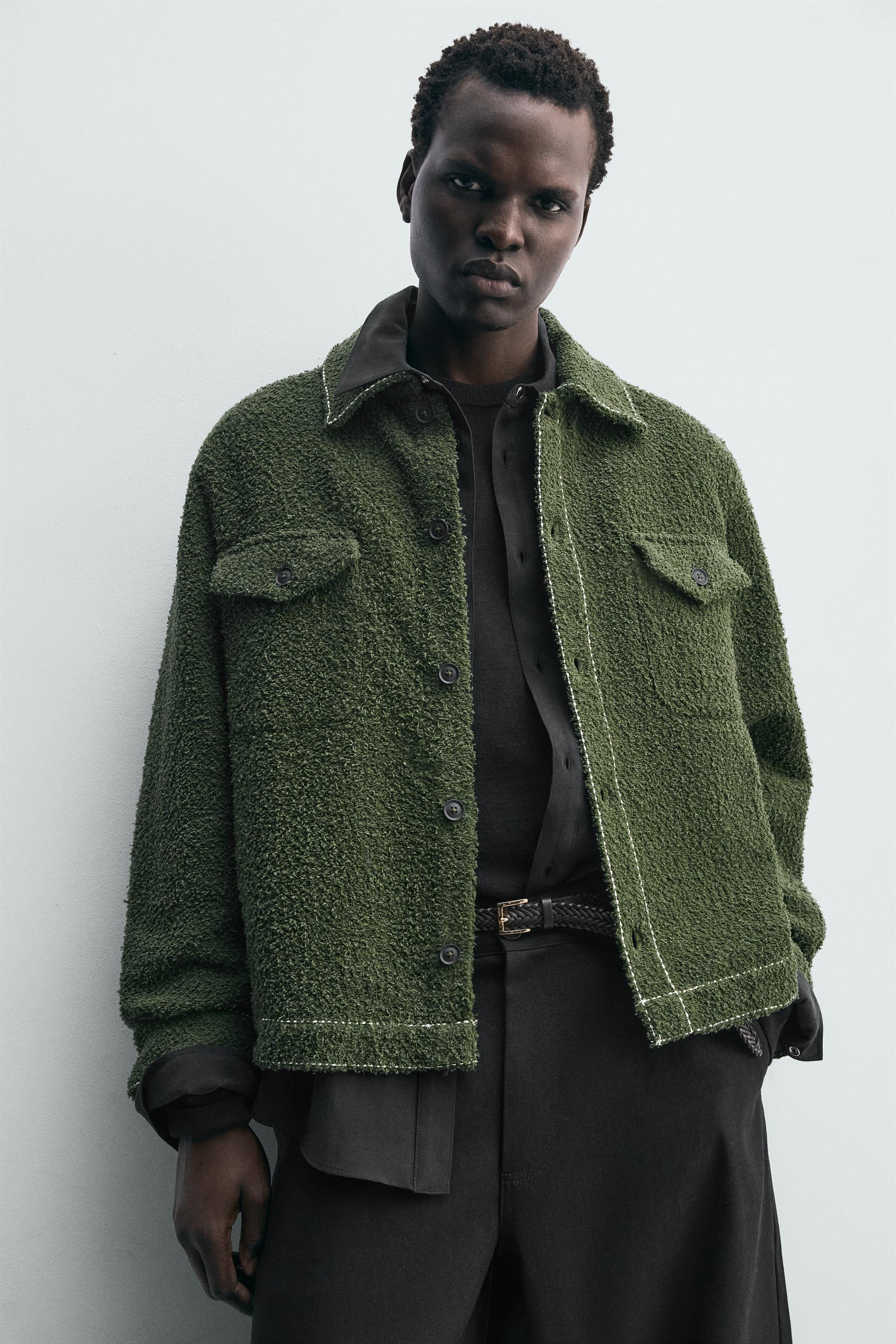 テクスチャーステッチシャツジャケット - ダークグリーン | ZARA Japan