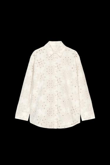 SHIRT WITH RUBBERISED CUTWORK EMBROIDERY - Ecru / Beige by Zara - Image 0
