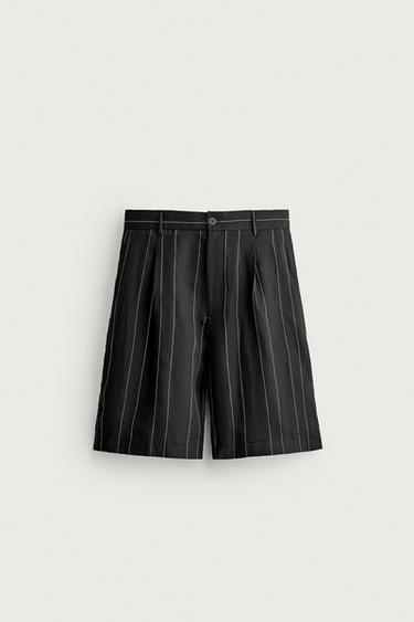 PRUHOVANÉ BERMUDY RELAXED FIT SE SKLADY - Černá od Zara