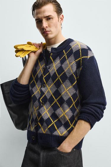 GILET LOSANGES 100% LAINE - Bleu de Zara - Image 5