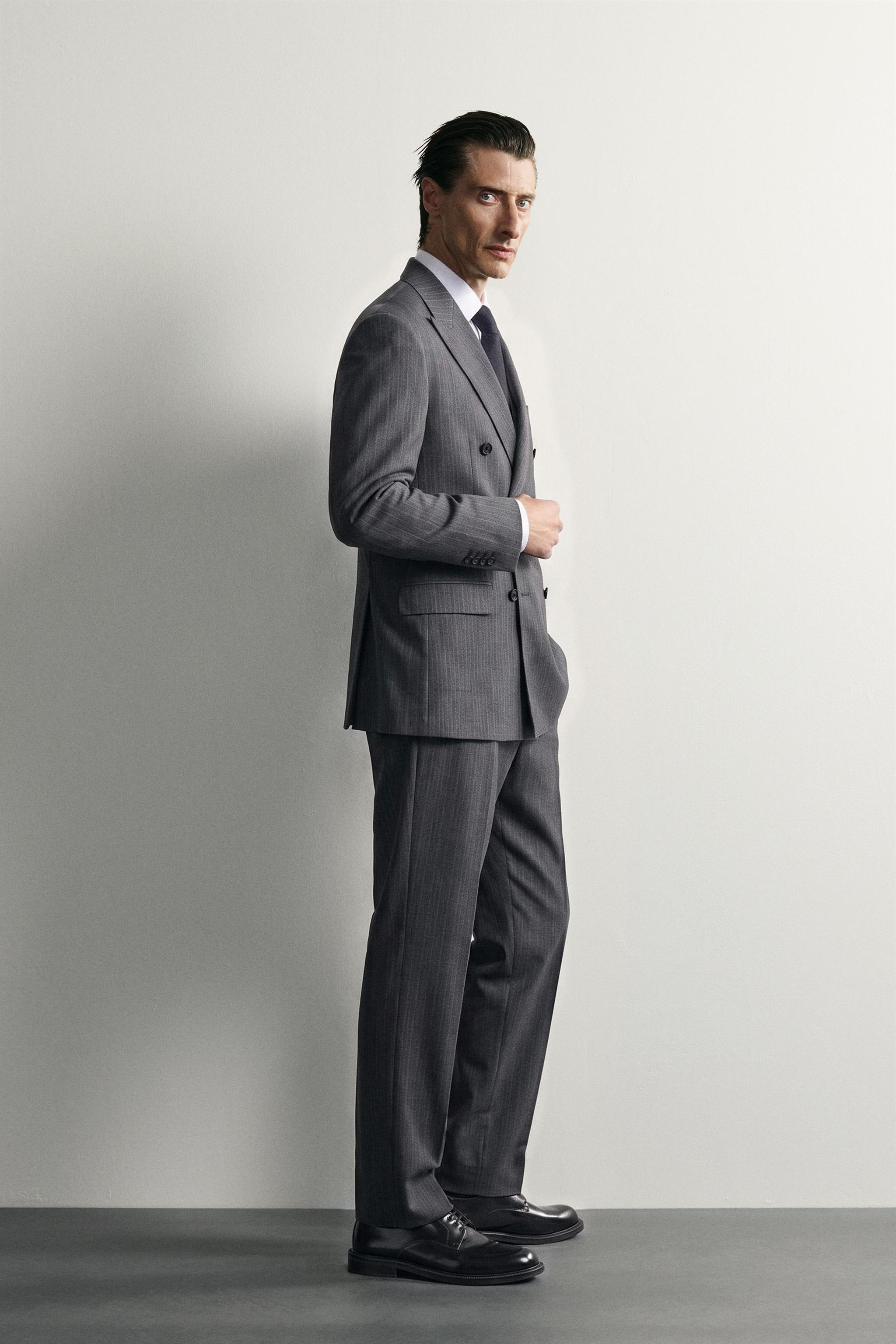 Мужские брюки Zara 100% WOOL STRIPED REGULAR FIT SUIT PANTS — фото 4