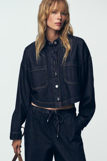 Zara Z1975 SHORT DENIM SHIRT - Blue