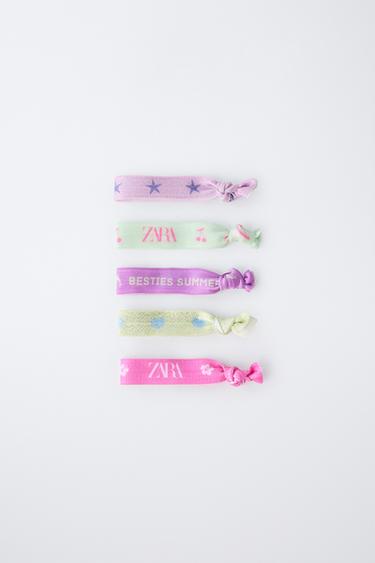 Zara FIVE-PACK OF TEXT HAIR TIES - Pinks