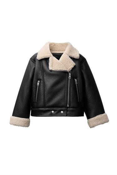 CAZADORA EFECTO PIEL BORREGUILLO - Negro de Zara