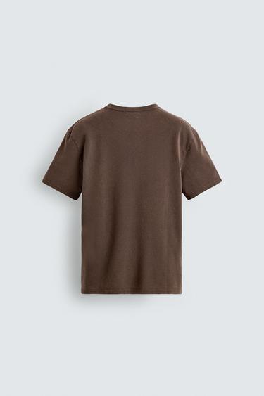 WASHED PRINTED KNIT T-SHIRT - Brown by Zara - Image 7