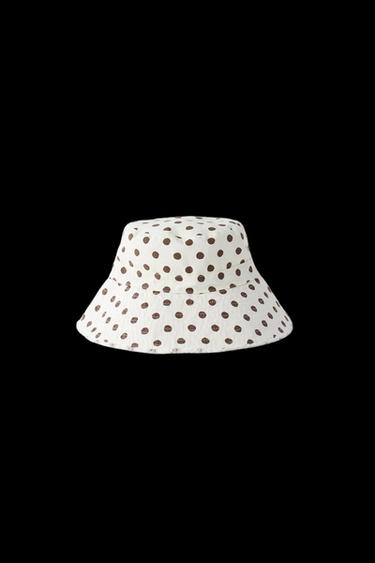 Zara POLKA DOT BUCKET HAT - Ecru