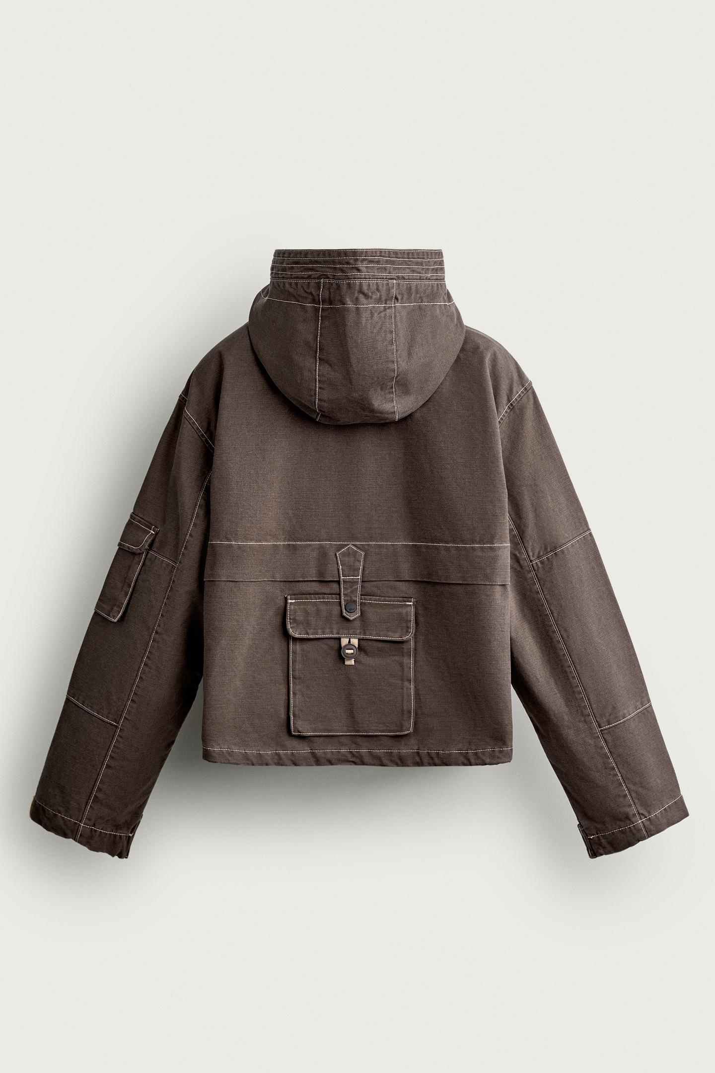 Мужская куртка Zara Cropped Utility Pocket, цвет: Коричневый / Серо-коричневый — фото 8