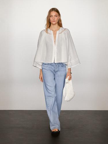 Blouse fluide à dentelle - Blanc de Zara