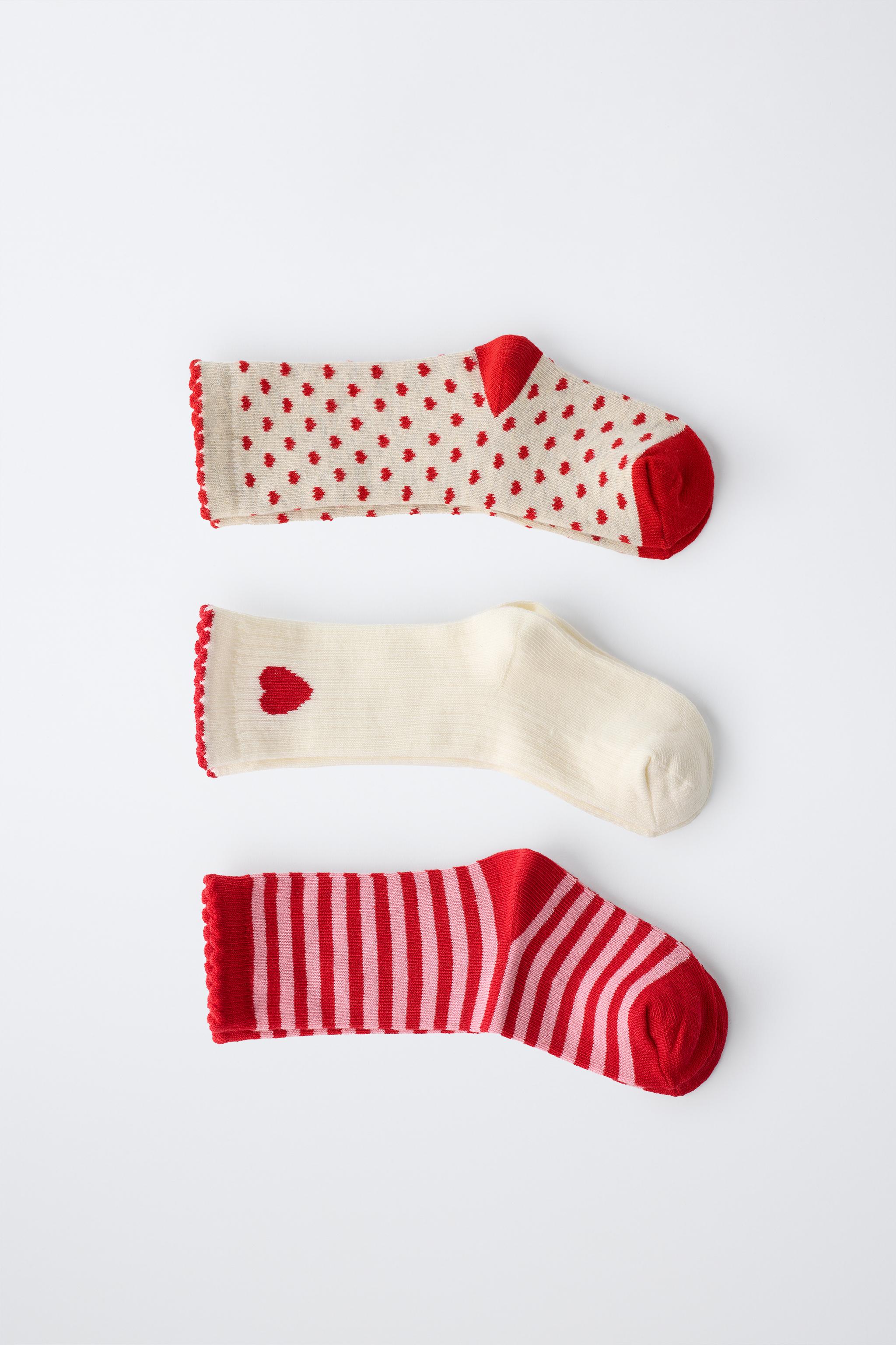 LOT DE TROIS PAIRES CHAUSSETTES MI-HAUTES CŒURS ET RAYURES