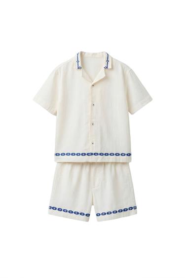 4-10 LET/ PIŽAMA Z VEZENINAMI - Ekru barva / Lisasta od Zare