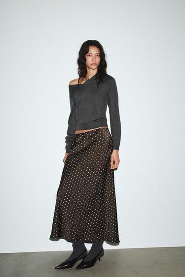 FALDA MIDI SATINADA - Marrón / Crudo de Zara
