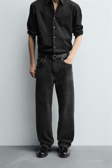 RELAXED STRAIGHT FIT JEANS - Charcoal by Zara