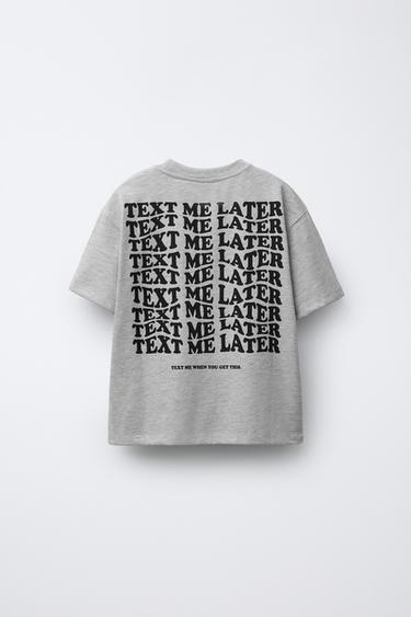 T-SHIRT À INSCRIPTION BRODÉE - Gris chiné de Zara - Image 1