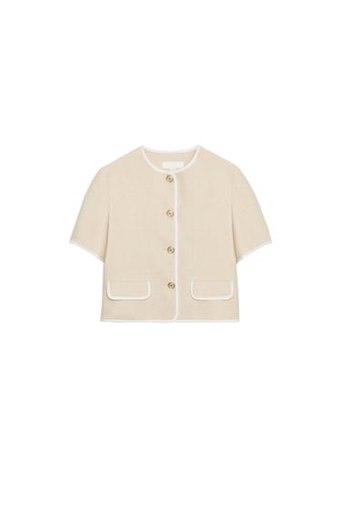 SHORT SLEEVE BLAZER WITH CONTRAST TRIMS - Light beige by Zara