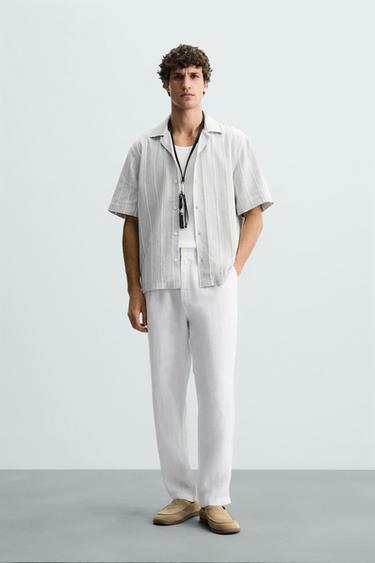 Zara 100% LINEN PANTS - White