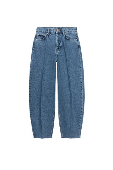 Zara ZW COLLECTION HIGH-RISE TAPERED JEANS - Blue