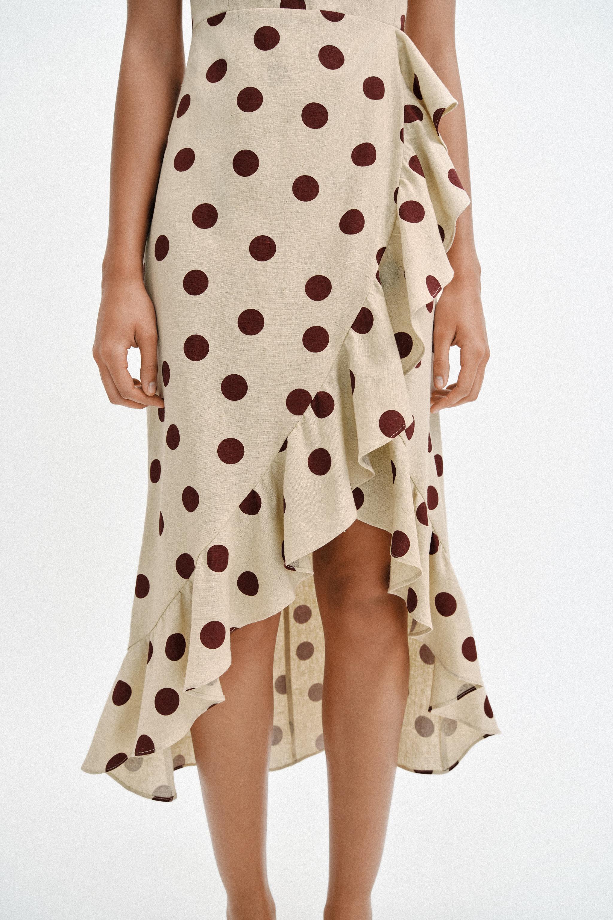 LINEN BLEND POLKA DOT MIDI DRESS
