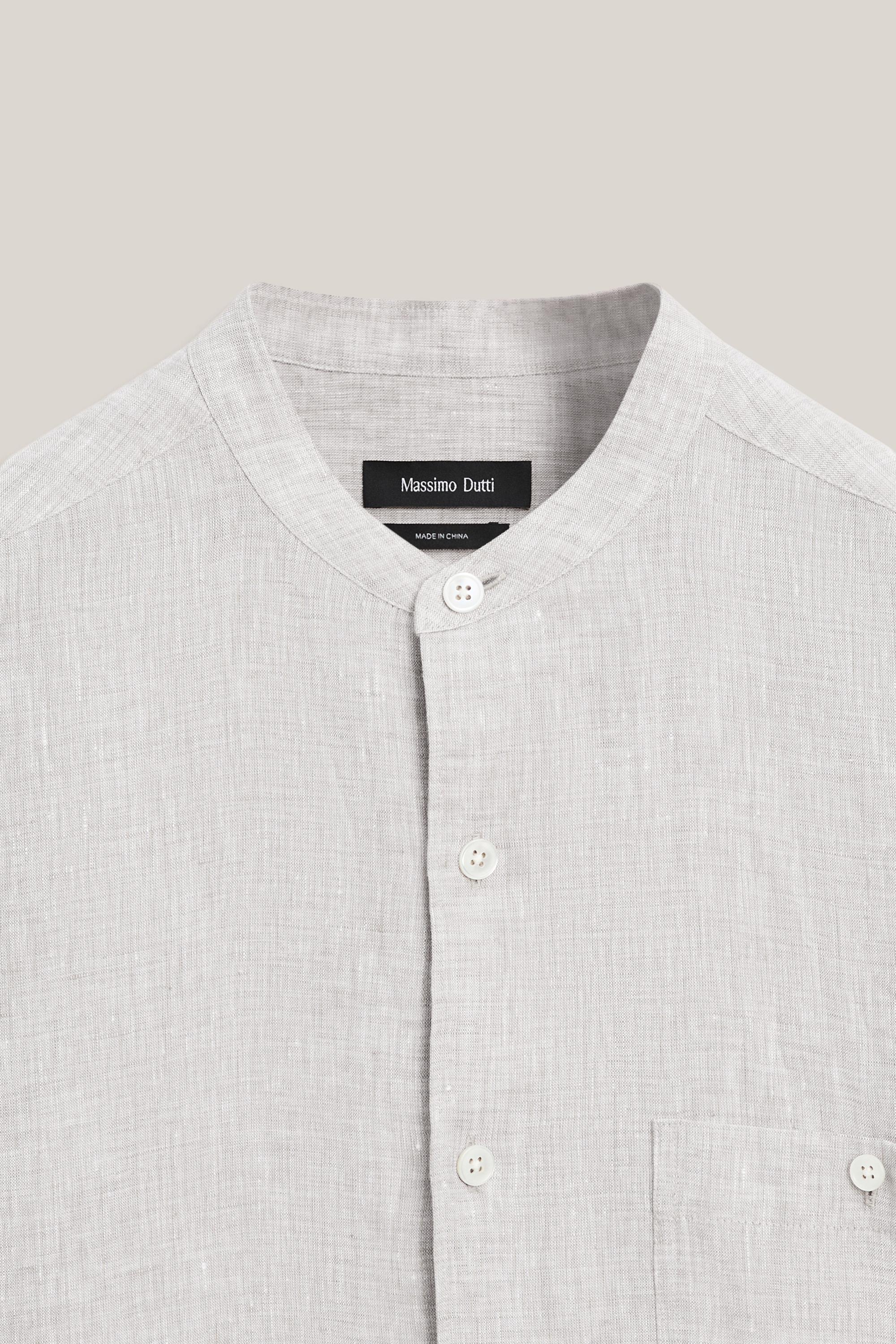 Relaxed fit 100% linen shirt with stand collar - LIMITED EDITION