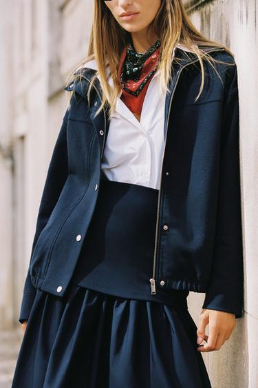 BLOUSON BOMBER INTERLOCK À COL MONTANT - Bleu marine de Zara - Image 1