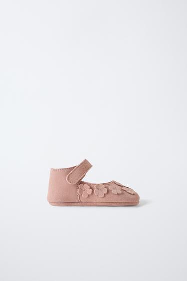 LEATHER FLORAL BALLERINAS - Pink by Zara