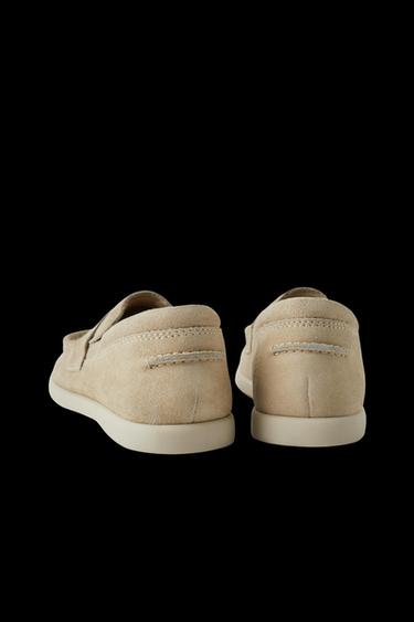 Zara SADDLE SPLIT LEATHER LOAFERS - Sandy Brown