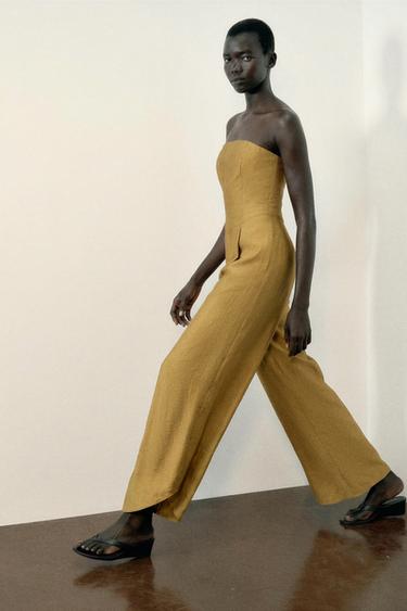 Zara ASYMMETRICAL HEM JUMPSUIT - taupe brown
