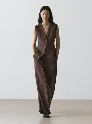 Zara Linen suit waistcoat - Brown - Image 0