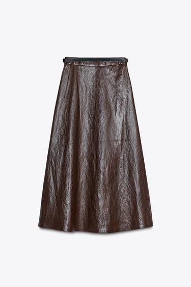 FAUX LEATHER MIDI SKIRT WITH BELT - Burgundy by Zara - Image 6
