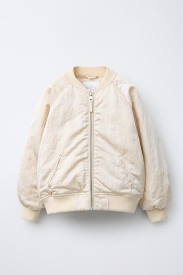 Zara SATEEN BOMBER JACKET - Light ecru