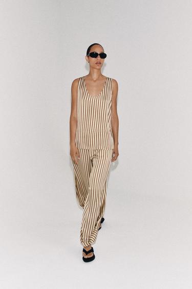 TOP À BRETELLES RAYÉ ZW COLLECTION - Écru / Grenat de Zara - Image 4