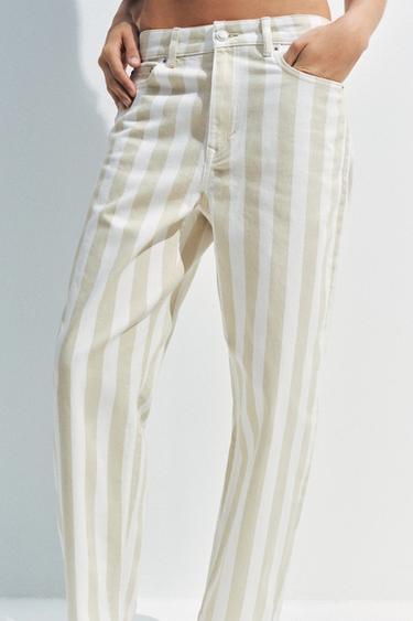 JEANS ZW COLLETION TAPERED MITTELHOHER BUND STREIFEN - Mittelbeige von Zara