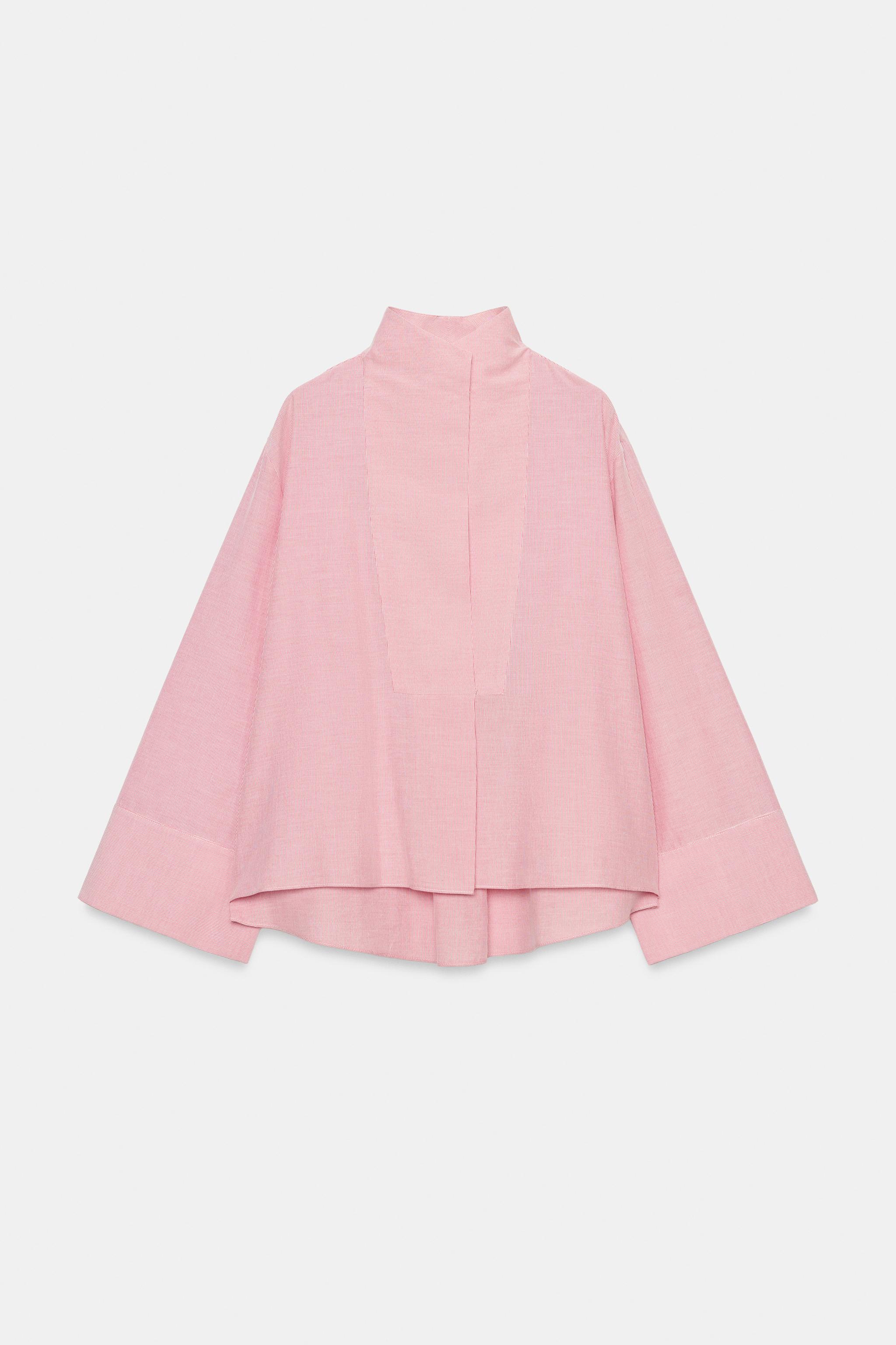 Zara ZW COLLECTION ÇİZGİLİ GÖĞÜS DETAYLI GÖMLEK görsel 6