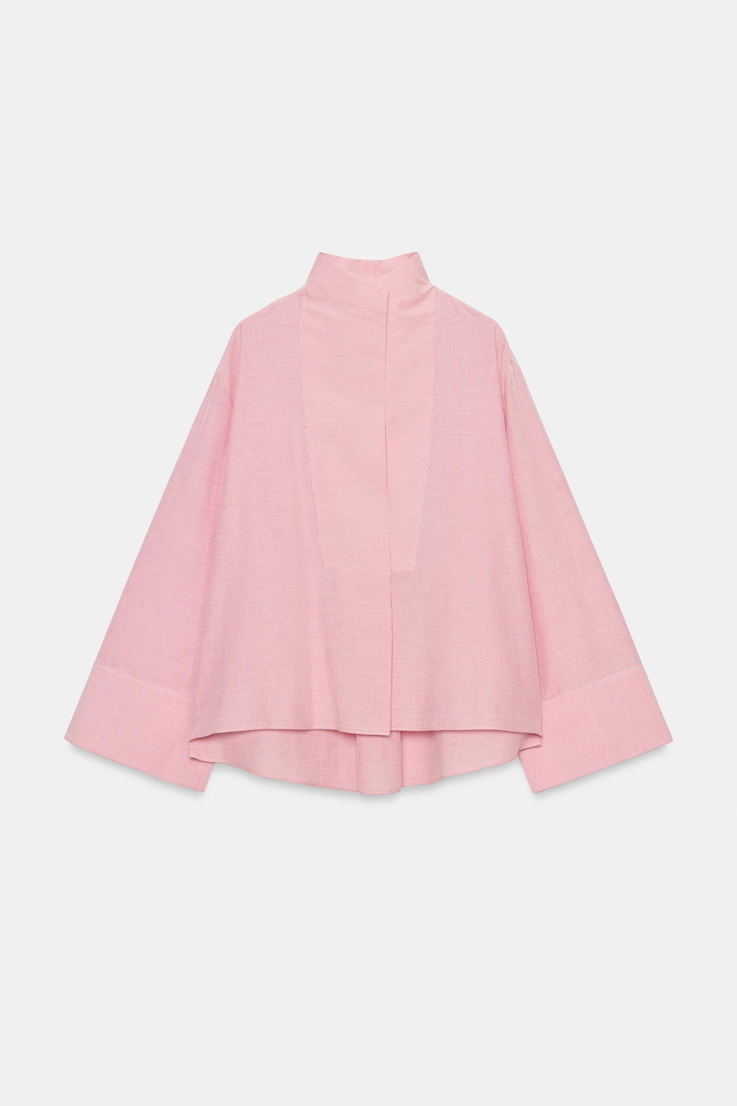 Женская рубашка Zara ZW Collection Striped Bib, цвет: Тёмный красный — фото 6