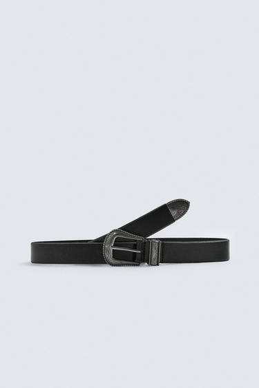 VINTAGE EFFECT LEATHER BELT - Black by Zara