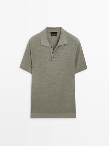 Zara Linen knit polo sweater - Khaki marl