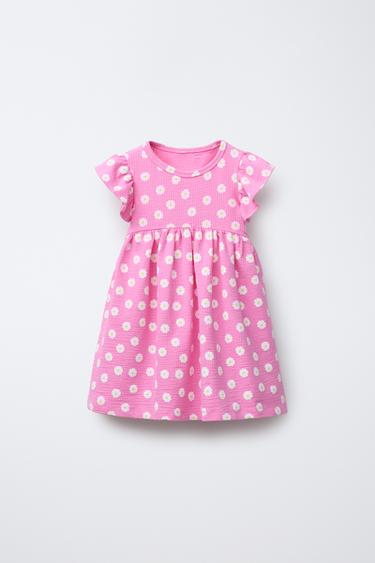 Zara TEXTURED PRINT DRESS - Pink