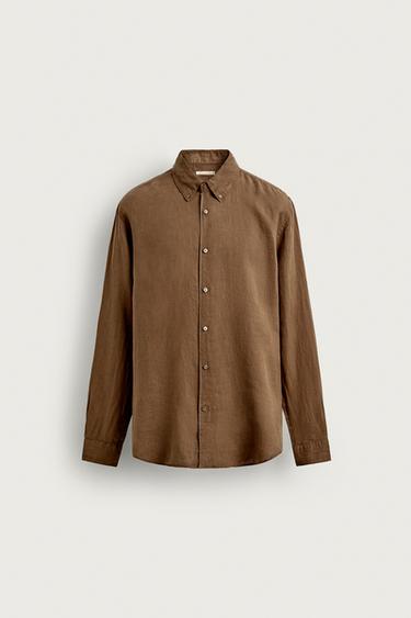 100% LINEN REGULAR FIT SHIRT - Caramel by Zara